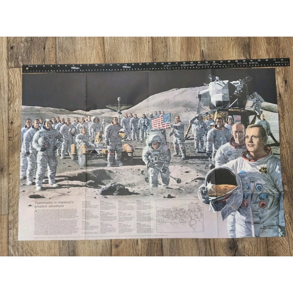 Apollo Astronauts Vtg Moon Landing Poster Earth Map National Geographic Sep 1973